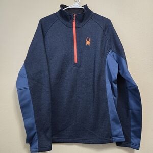 SPYDER‎ Mens Sweater Outbound Large 1/4 Zip Pullover Fleece Jacket Orange Blue
